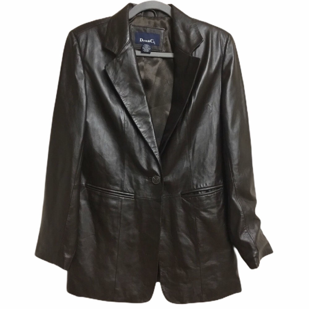 Denim & Co Brown Leather Jacket Blazer Vintage EUC